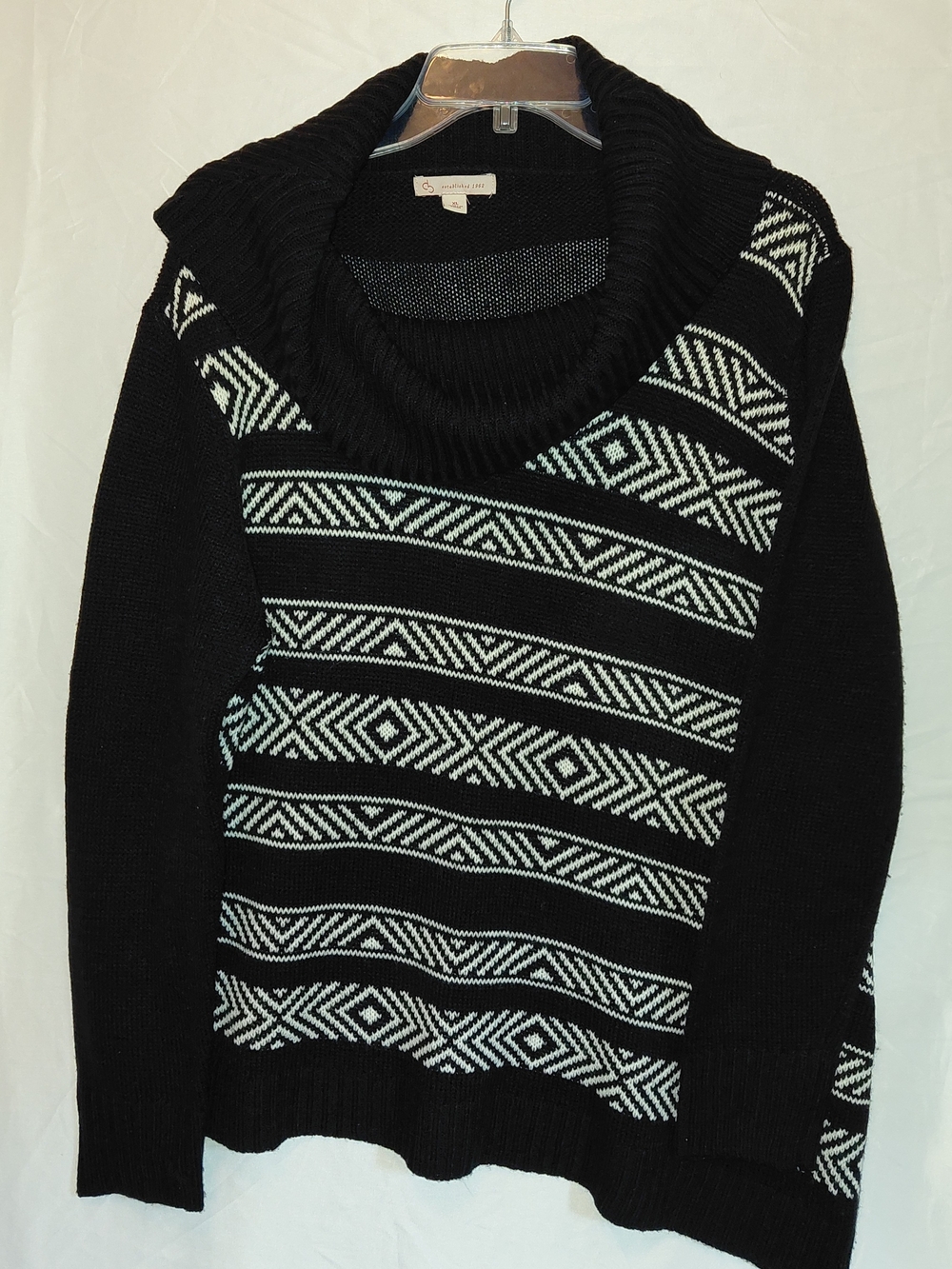 Cowl Neck Black Aztec-Pattern Sweater